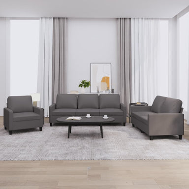 3-delige Loungeset met kussens kunstleer grijs