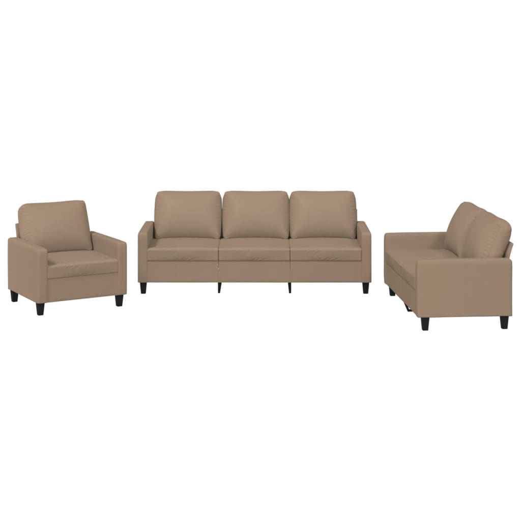3-delige Loungeset met kussens kunstleer cappuccino