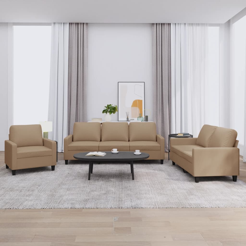 3-delige Loungeset met kussens kunstleer cappuccino
