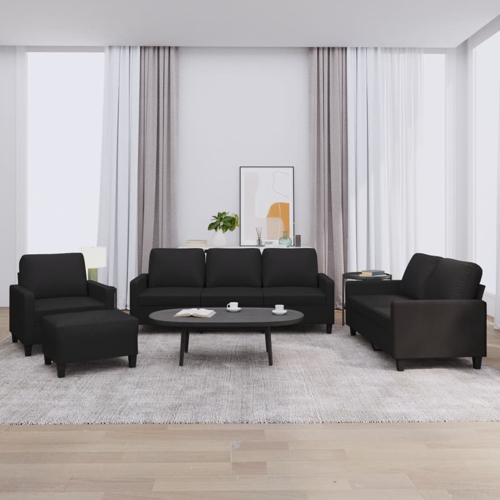 4-delige Loungeset met kussens kunstleer zwart