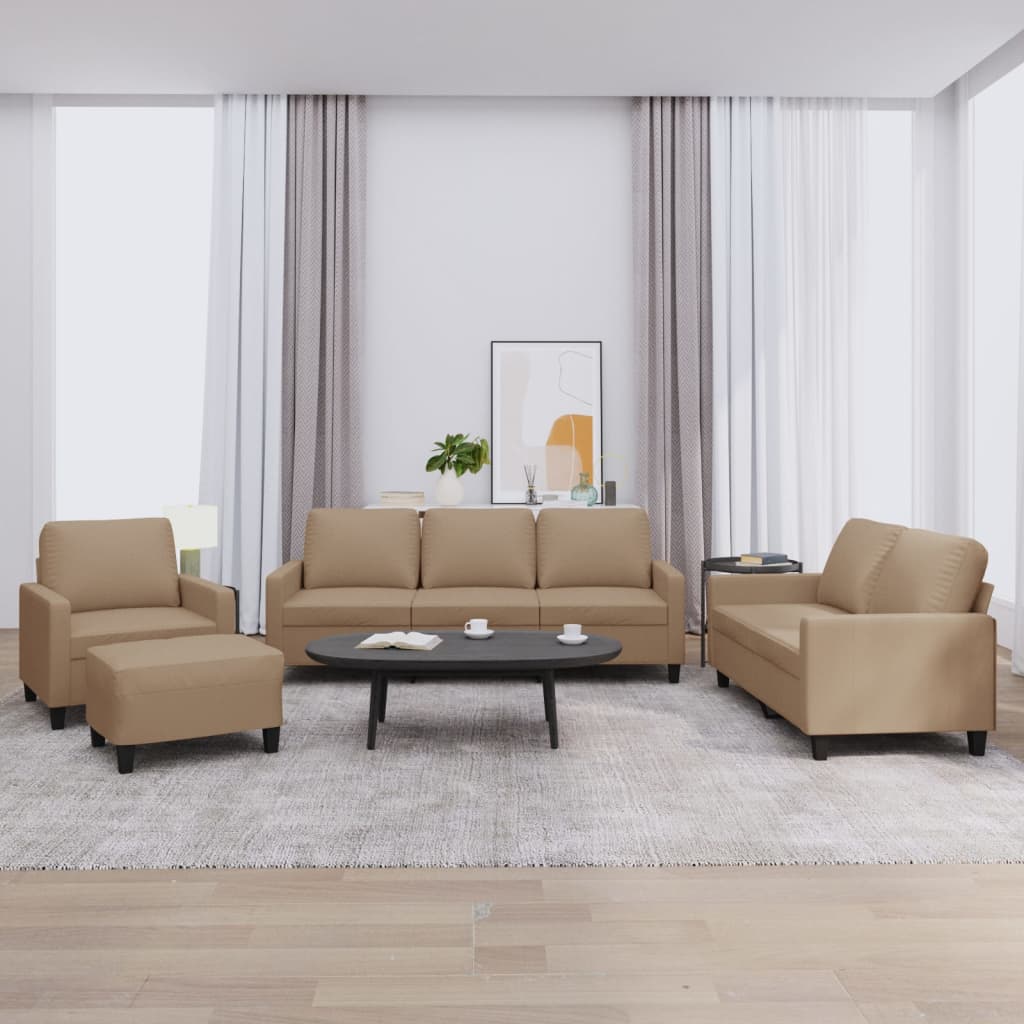 4-delige Loungeset met kussens kunstleer cappuccino