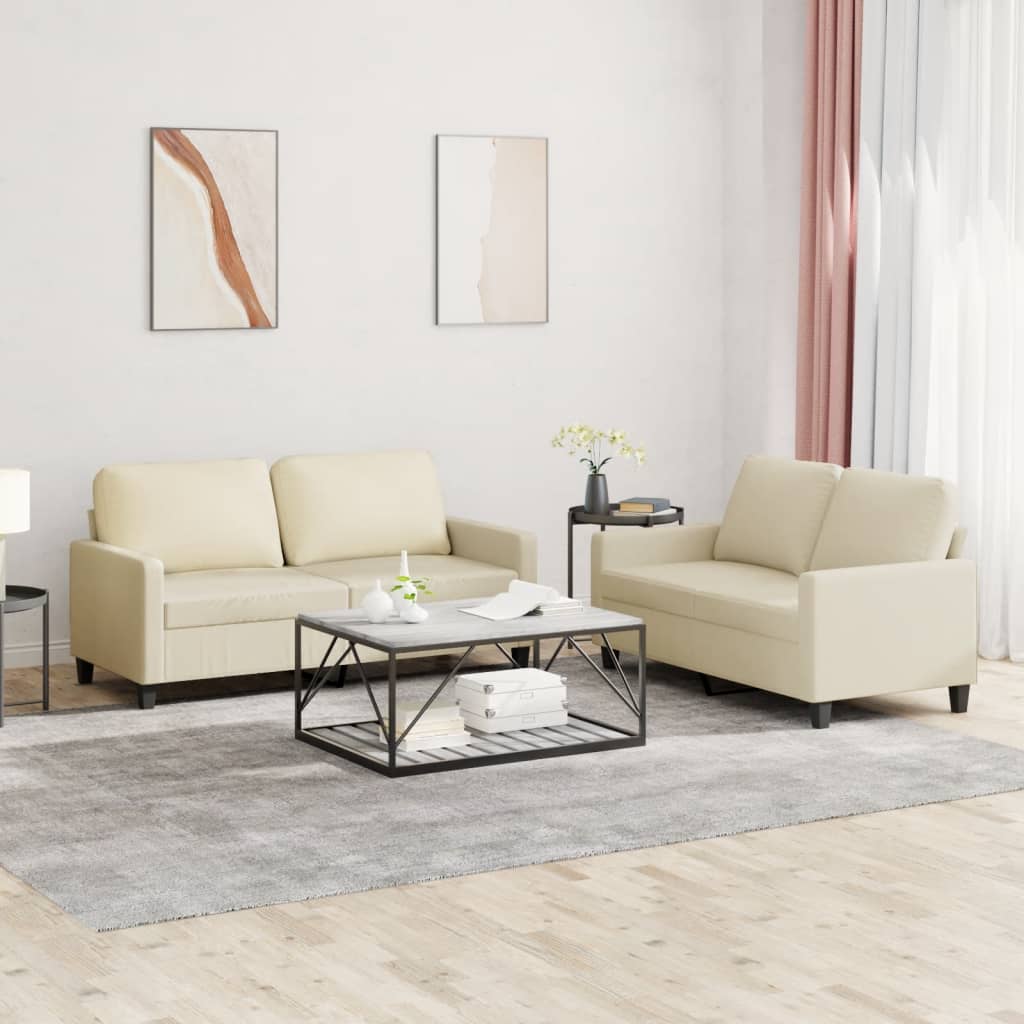 2-delige Loungeset met kussens kunstleer crème