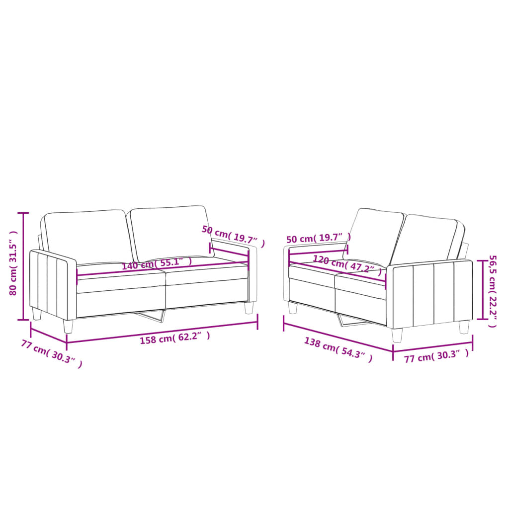 2-delige Loungeset met kussens kunstleer grijs