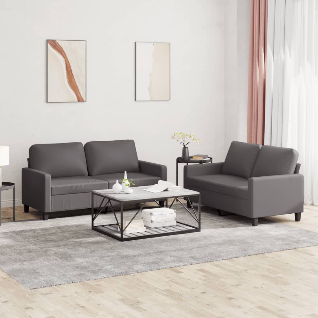 2-delige Loungeset met kussens kunstleer grijs