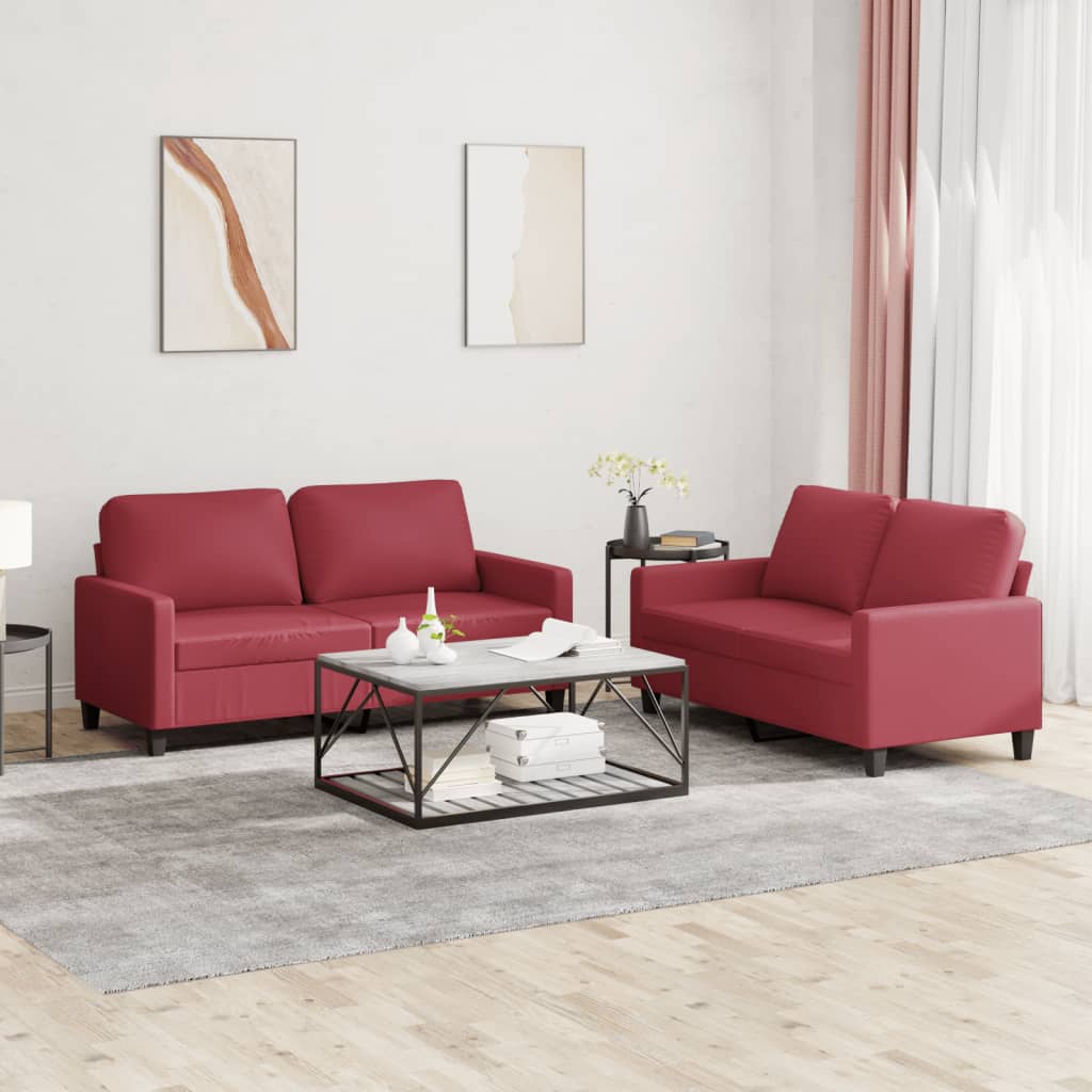 2-delige Loungeset met kussens kunstleer wijnrood