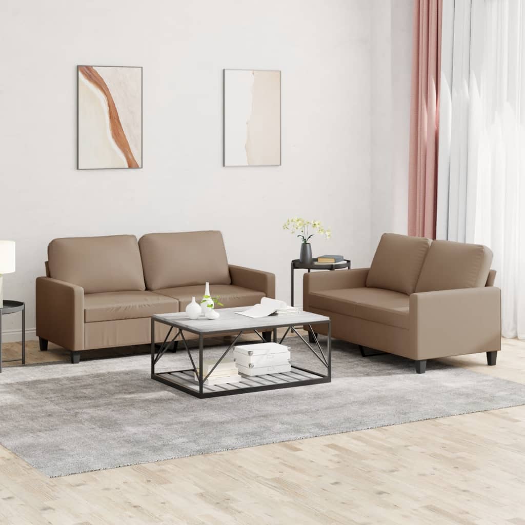 2-delige Loungeset met kussens kunstleer cappuccino