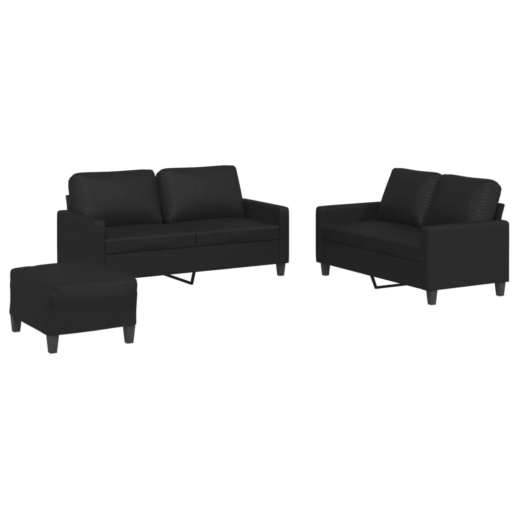 3-delige Loungeset met kussens kunstleer zwart