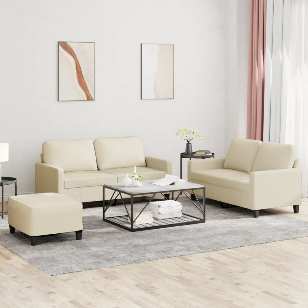 3-delige Loungeset met kussens kunstleer crème