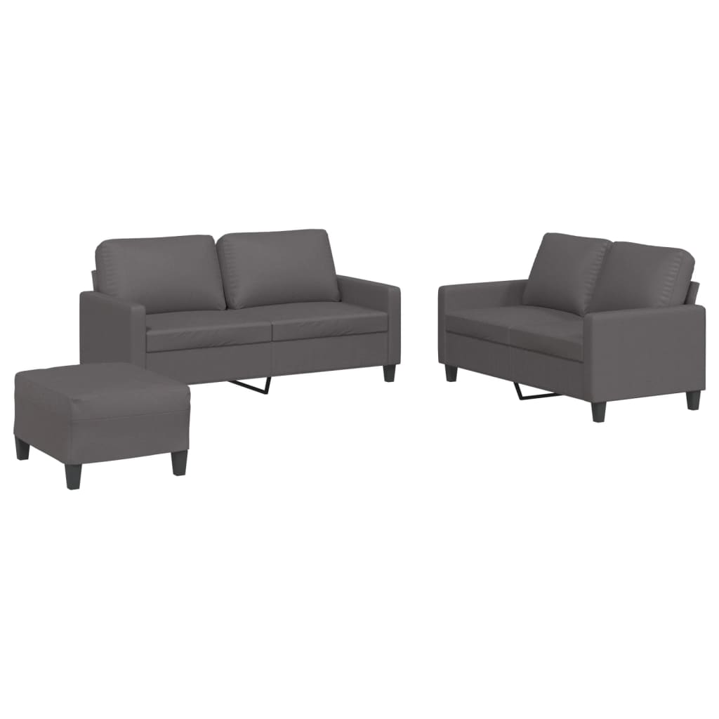 3-delige Loungeset met kussens kunstleer grijs