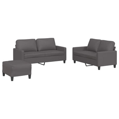 3-delige Loungeset met kussens kunstleer grijs