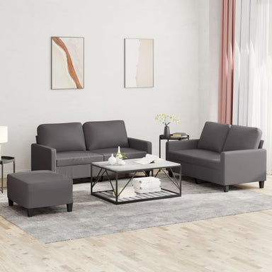 3-delige Loungeset met kussens kunstleer grijs