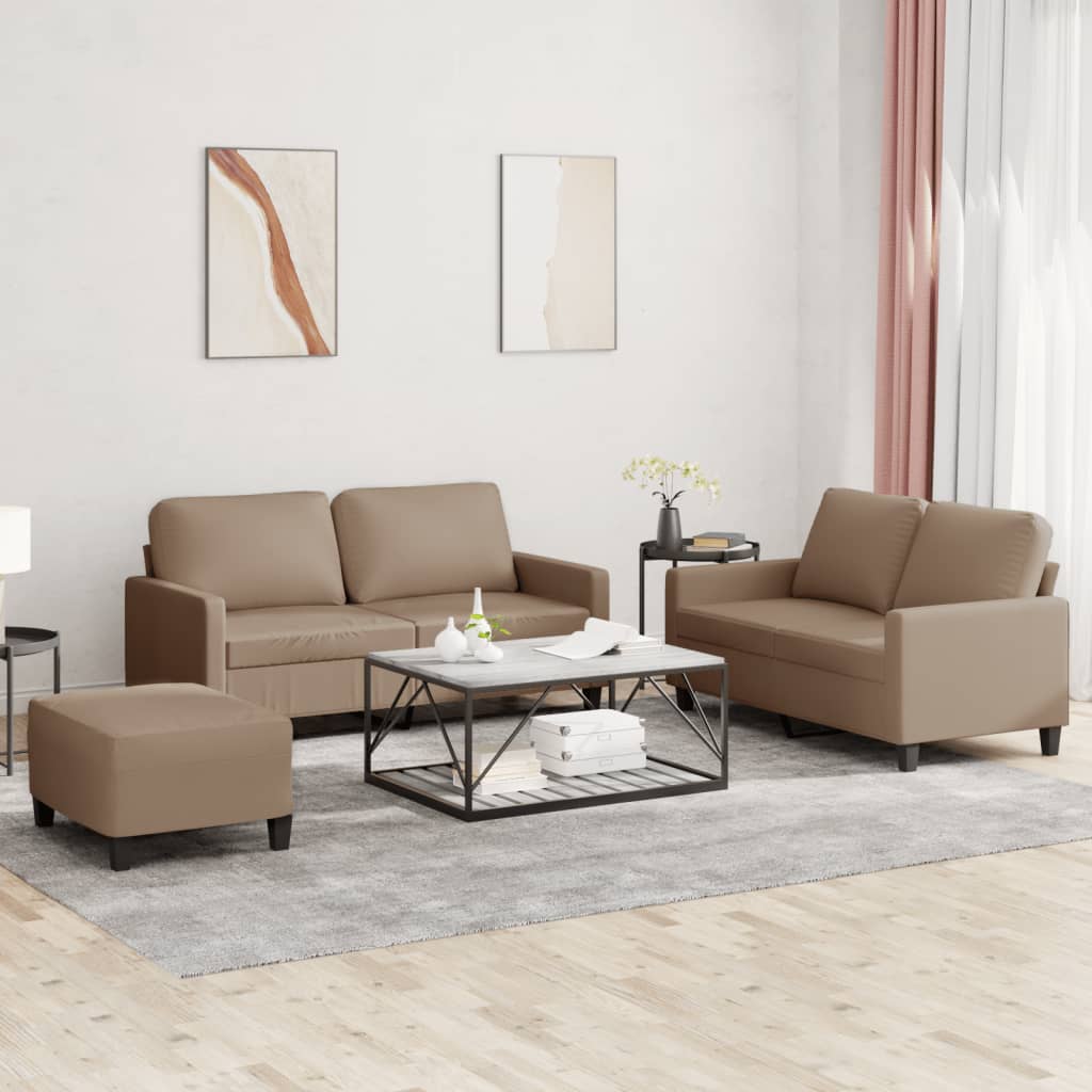 3-delige Loungeset met kussens kunstleer cappuccino