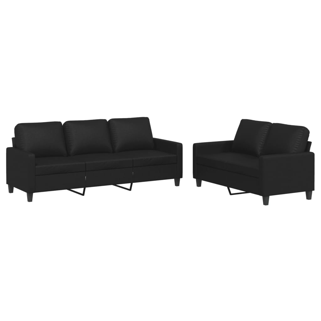 2-delige Loungeset met kussens kunstleer zwart