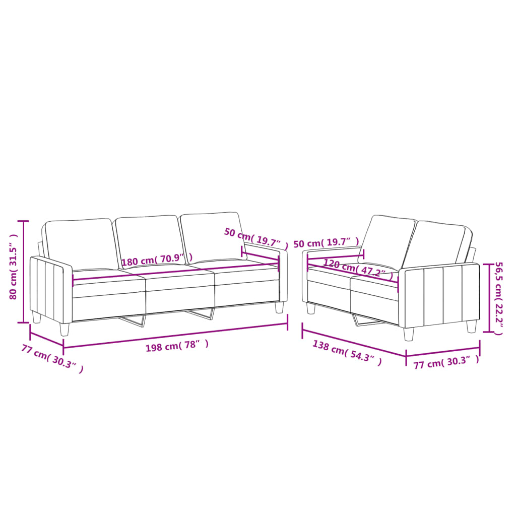 2-delige Loungeset met kussens kunstleer zwart