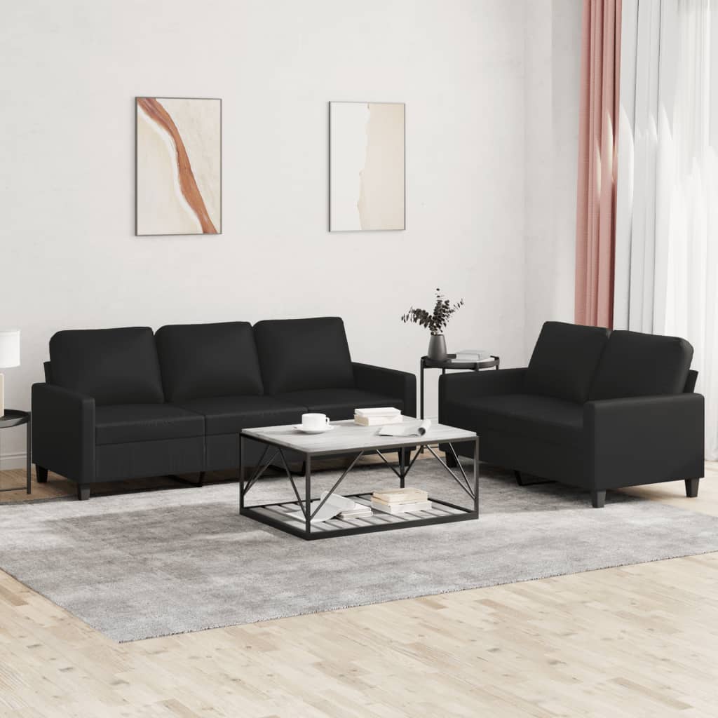 2-delige Loungeset met kussens kunstleer zwart