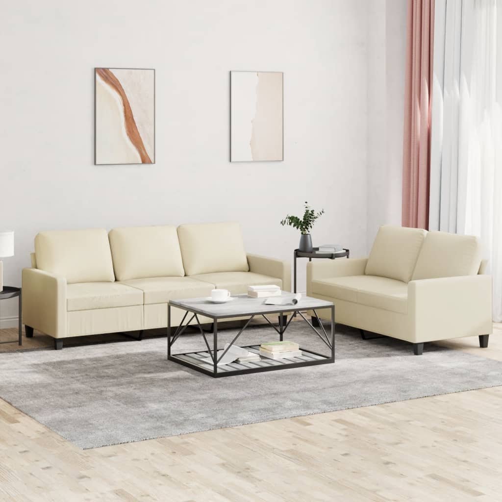 2-delige Loungeset met kussens kunstleer crème