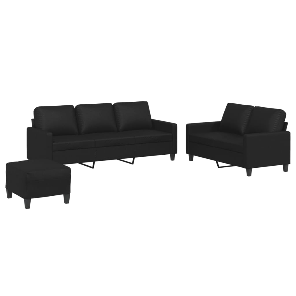 3-delige Loungeset met kussens kunstleer zwart