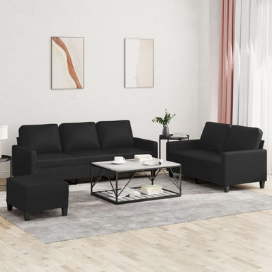 3-delige Loungeset met kussens kunstleer zwart