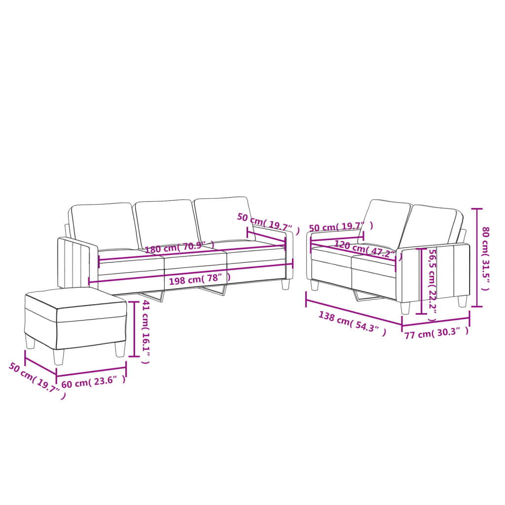 3-delige Loungeset met kussens kunstleer grijs