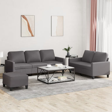 3-delige Loungeset met kussens kunstleer grijs