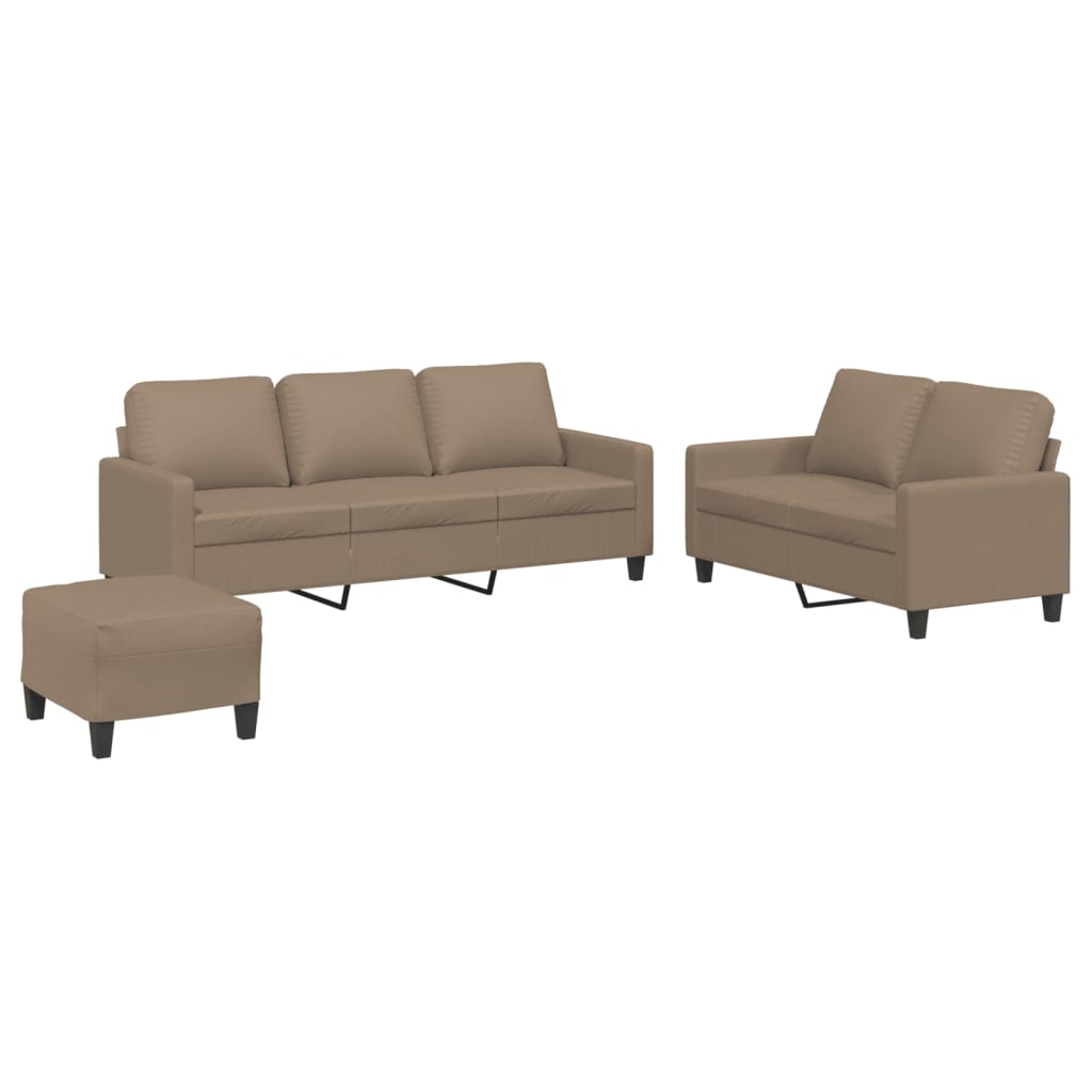 3-delige Loungeset met kussens kunstleer cappuccino