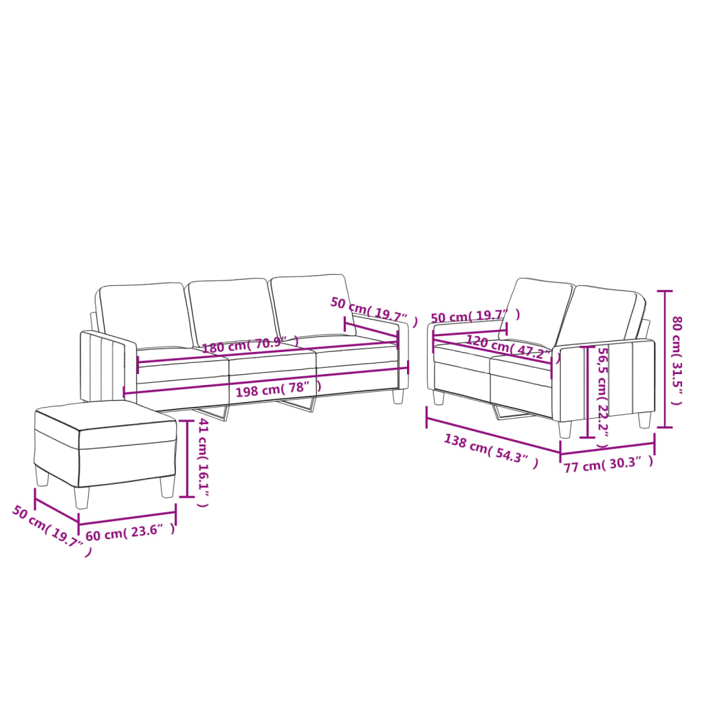 3-delige Loungeset met kussens kunstleer cappuccino