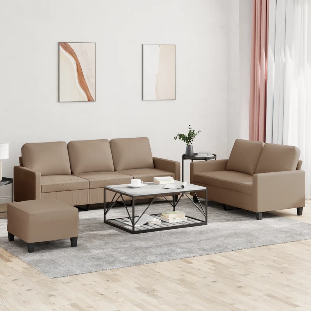3-delige Loungeset met kussens kunstleer cappuccino