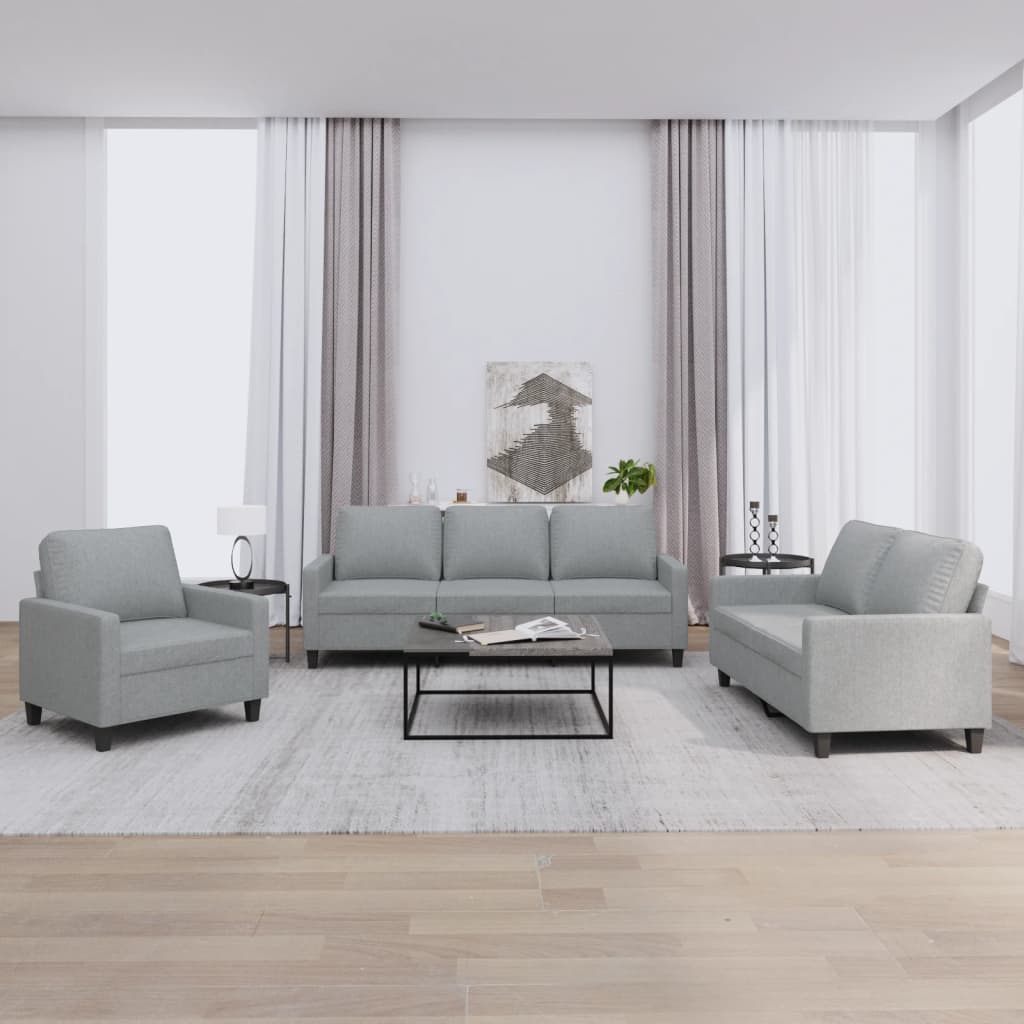 3-delige Loungeset met kussens stof lichtgrijs