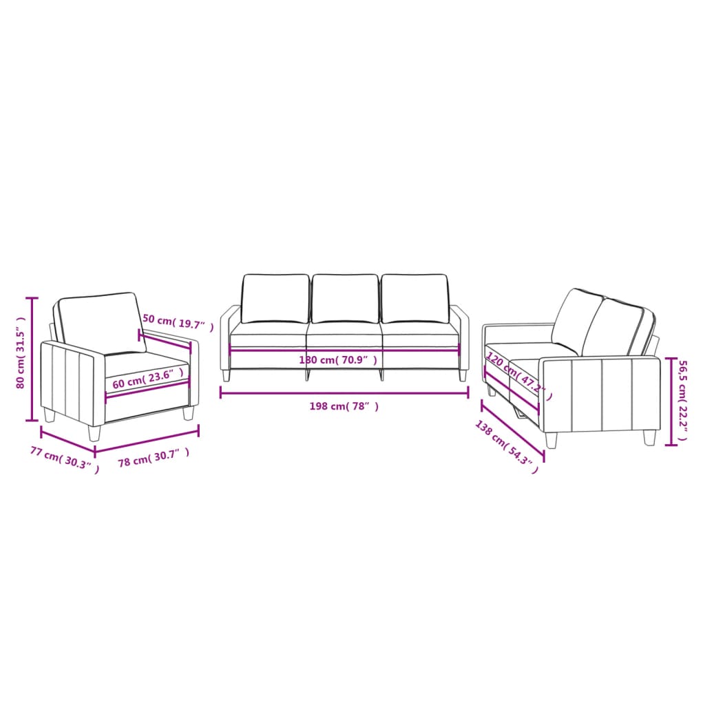3-delige Loungeset met kussens stof donkergrijs