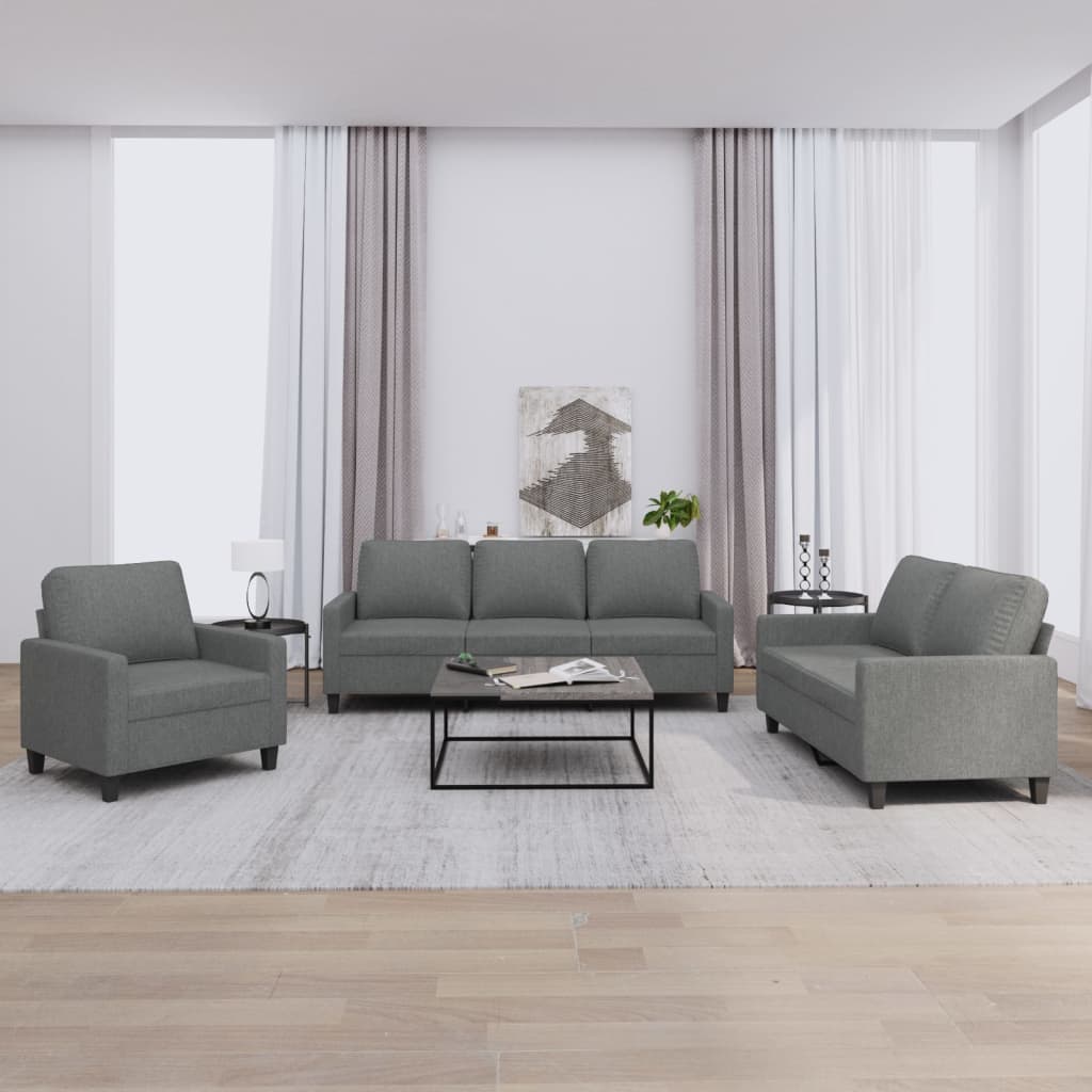 3-delige Loungeset met kussens stof donkergrijs