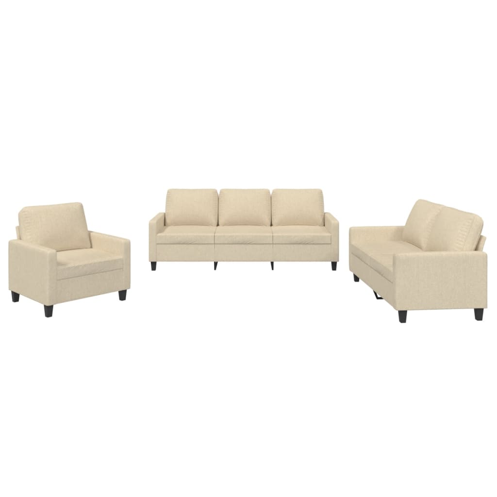 3-delige Loungeset met kussens stof crèmekleurig