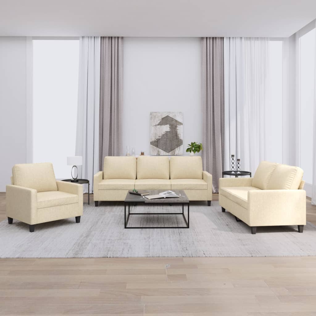 3-delige Loungeset met kussens stof crèmekleurig