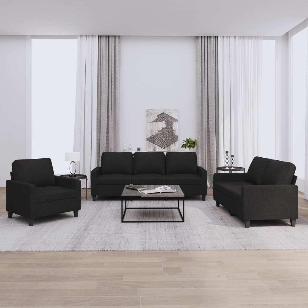 3-delige loungeset met kussens stof zwart
