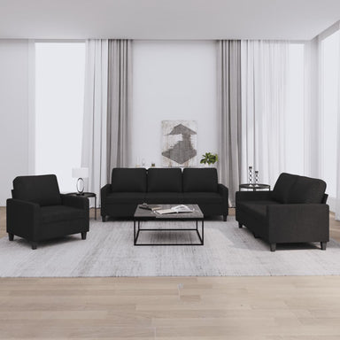 3-delige loungeset met kussens stof zwart