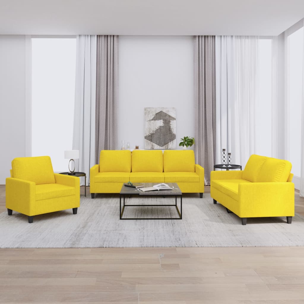3-delige Loungeset met kussens stof lichtgeel