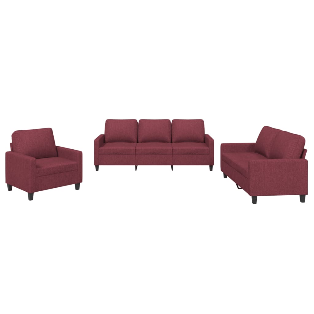 3-delige Loungeset met kussens stof wijnrood