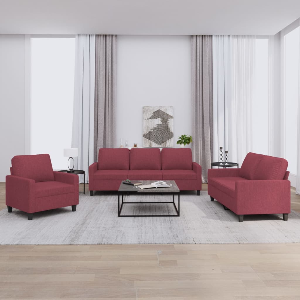 3-delige Loungeset met kussens stof wijnrood