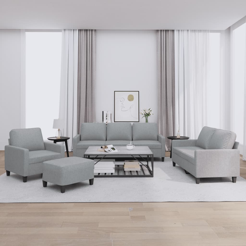 4-delige Loungeset met kussens stof lichtgrijs