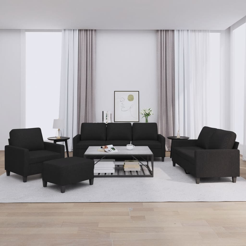 4-delige loungeset met kussens stof zwart