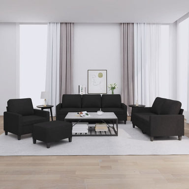 4-delige loungeset met kussens stof zwart