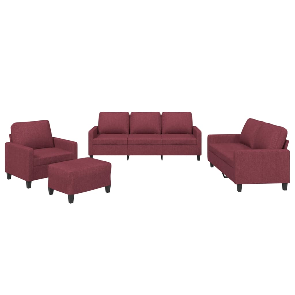 4-delige Loungeset met kussens stof wijnrood
