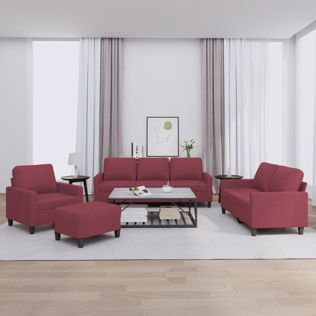 4-delige Loungeset met kussens stof wijnrood