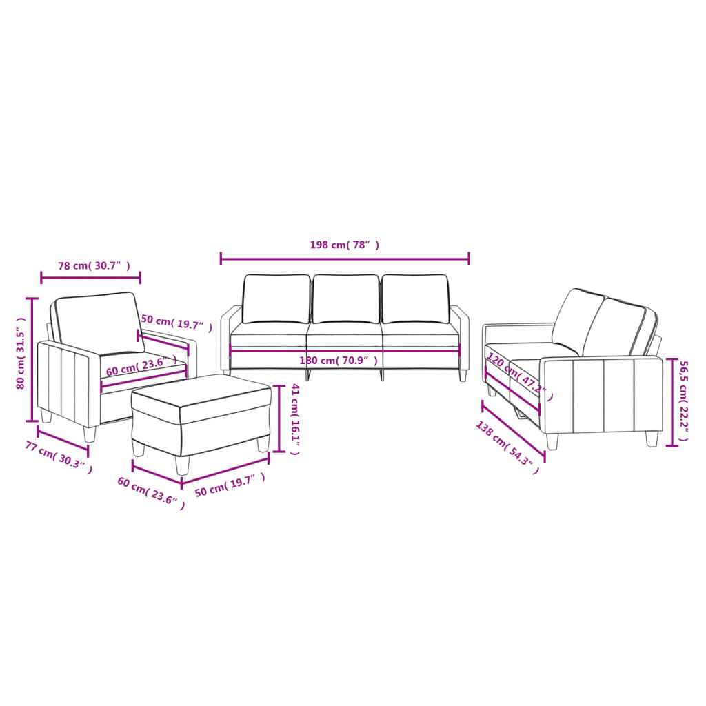 4-delige Loungeset met kussens stof taupe