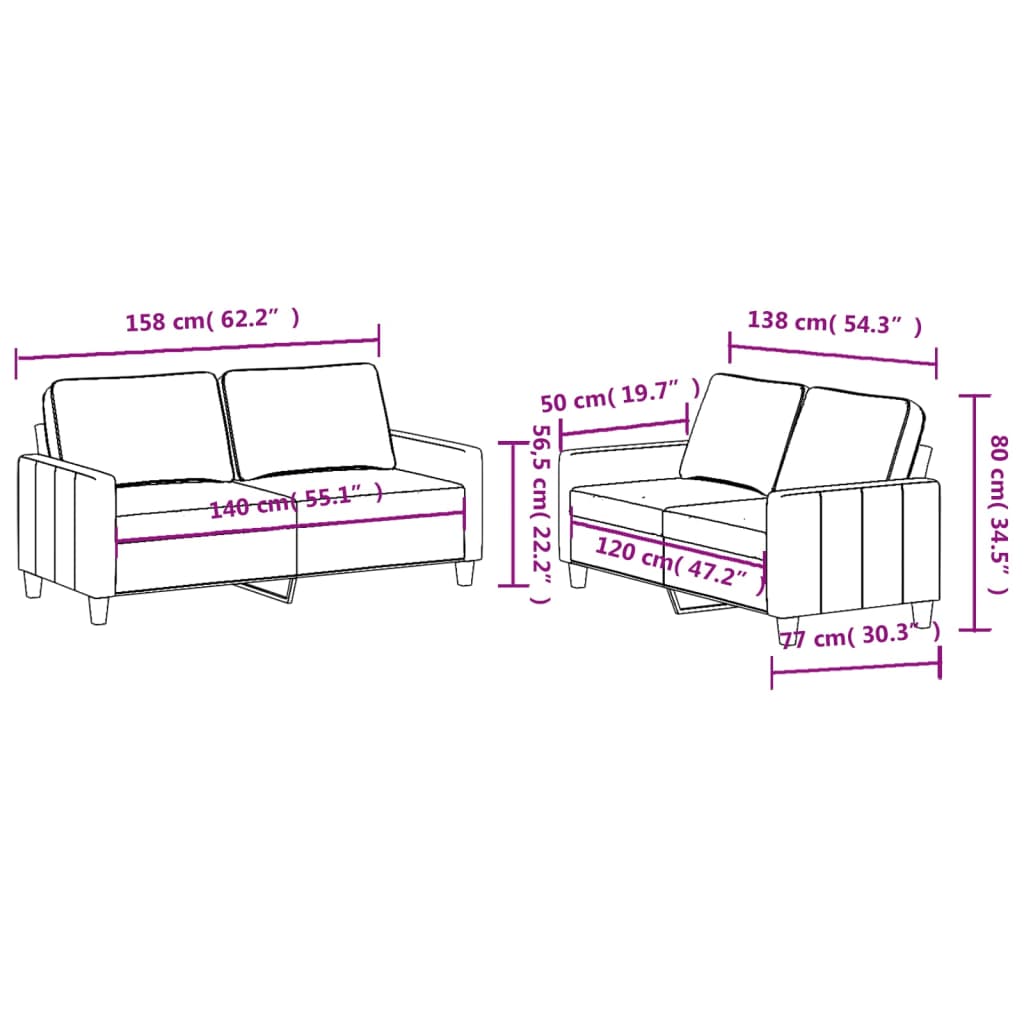 2-delige Loungeset met kussens stof bruin