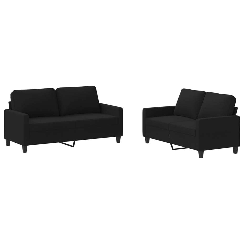 2-delige loungeset met kussens stof zwart