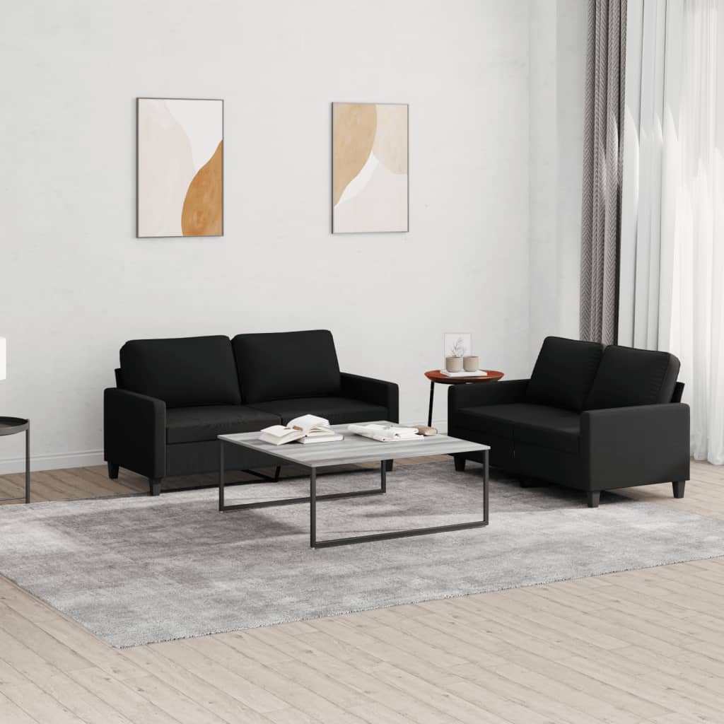 2-delige loungeset met kussens stof zwart