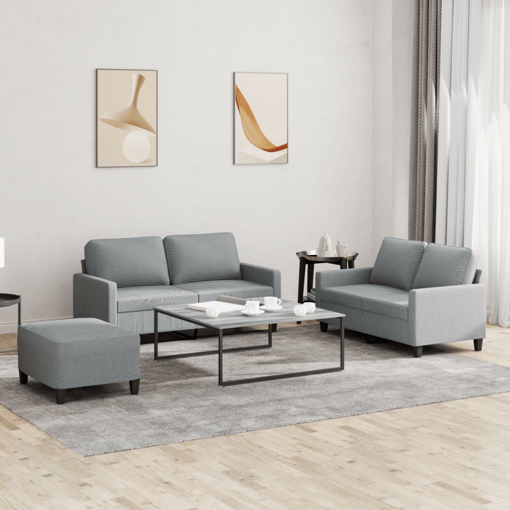 3-delige Loungeset met kussens stof lichtgrijs