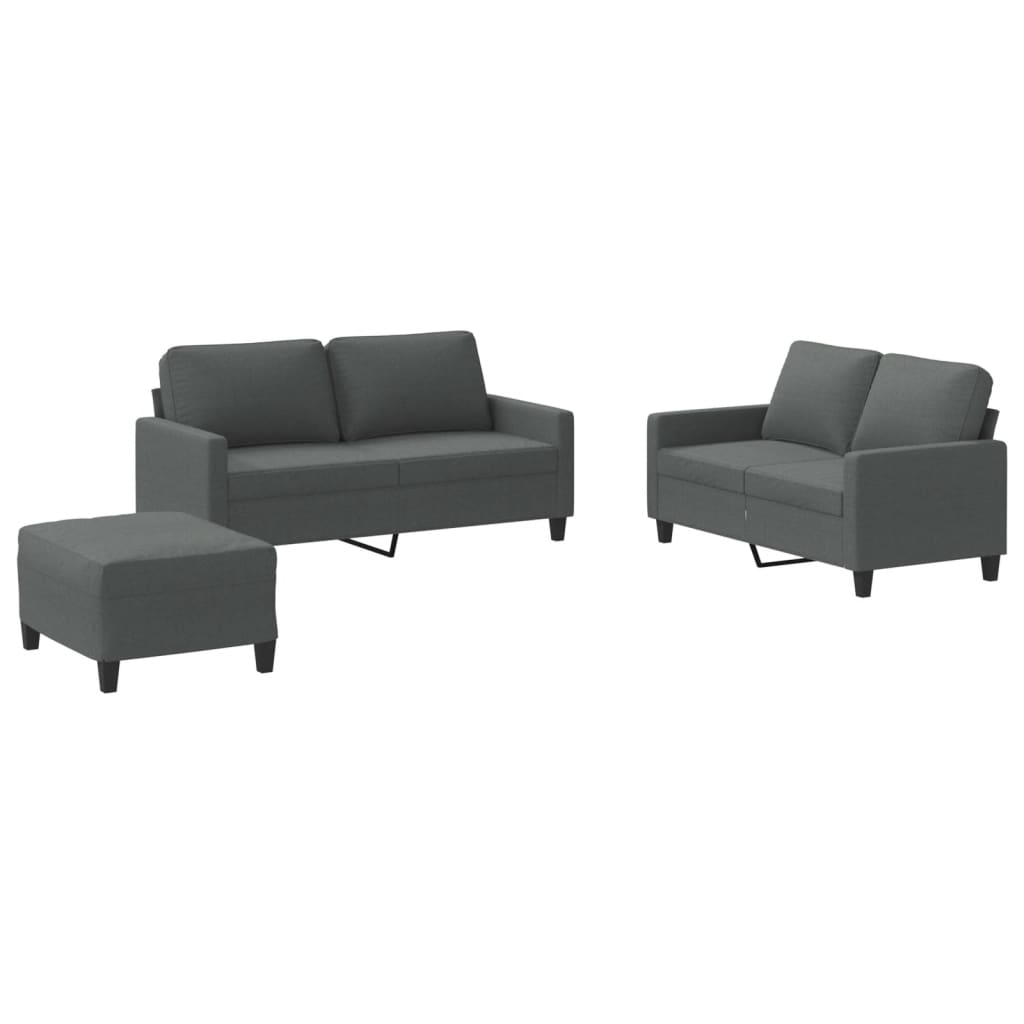 3-delige Loungeset met kussens stof donkergrijs