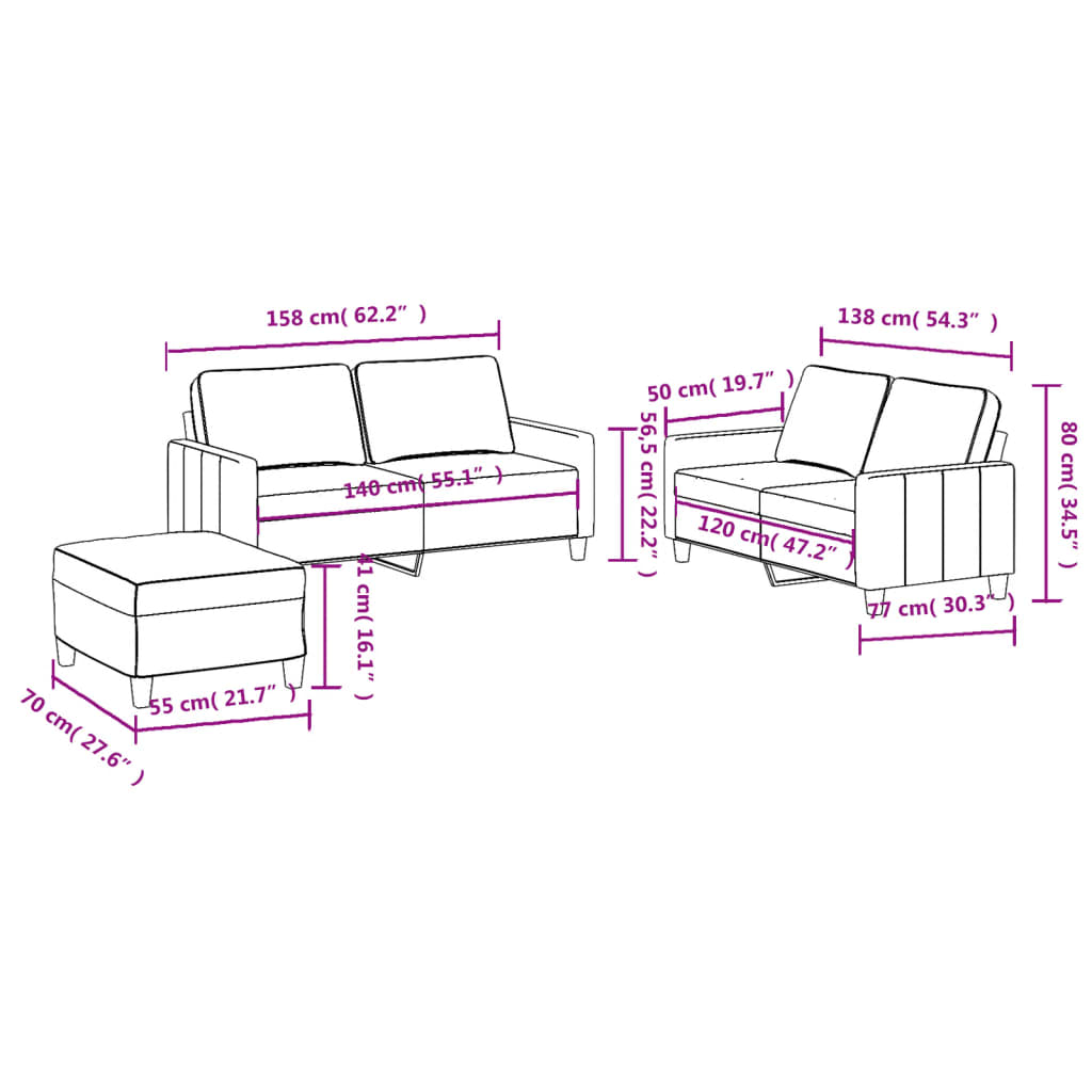 4-delige Loungeset met kussens stof bruin