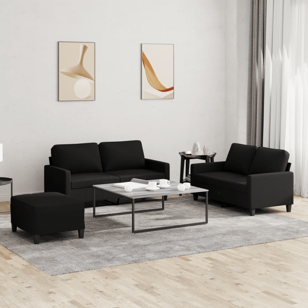 3-delige loungeset met kussens stof zwart